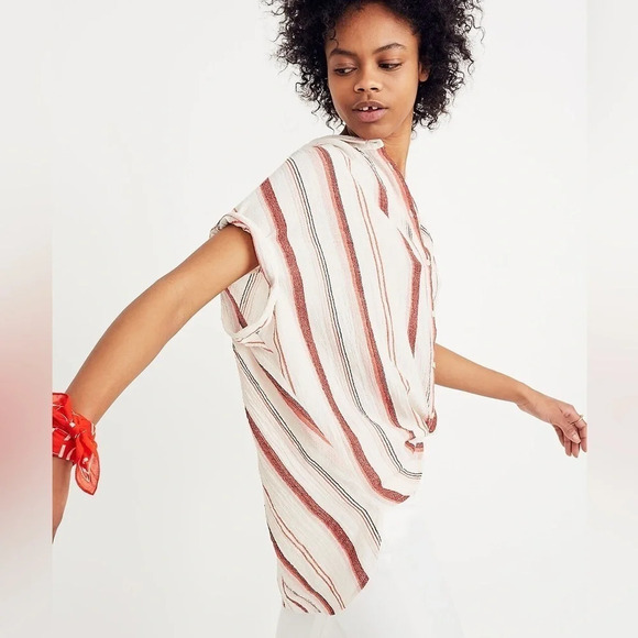 Madewell size Small Central Button Up Shirt Albee Stripe Oversized Blouse Boxy - Picture 1 of 6
